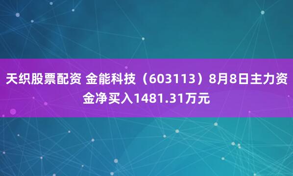 天织股票配资 金能科技（603113）8月8日主力资金净买入1481.31万元