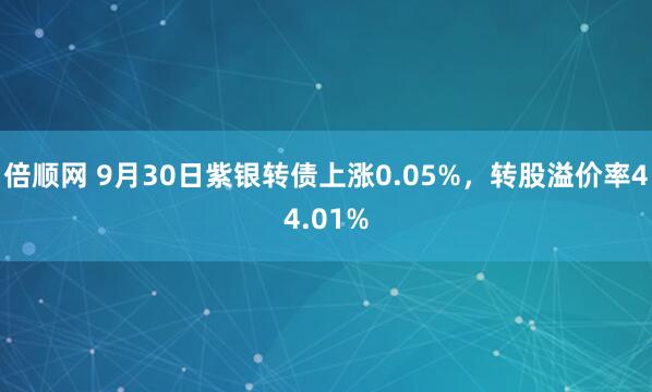 倍顺网 9月30日紫银转债上涨0.05%，转股溢价率44.01%